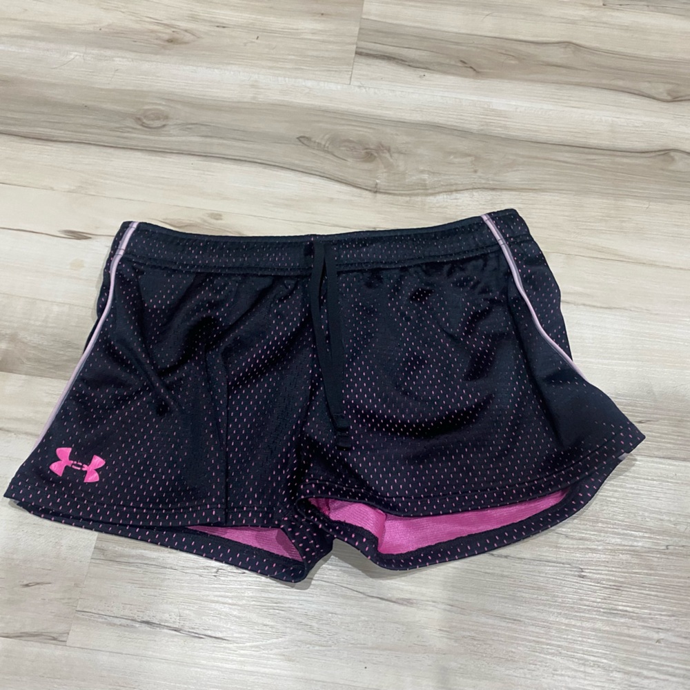 Under Armour Girls HeatGear Athletic Shorts YLG Large Black Pink Running Gym